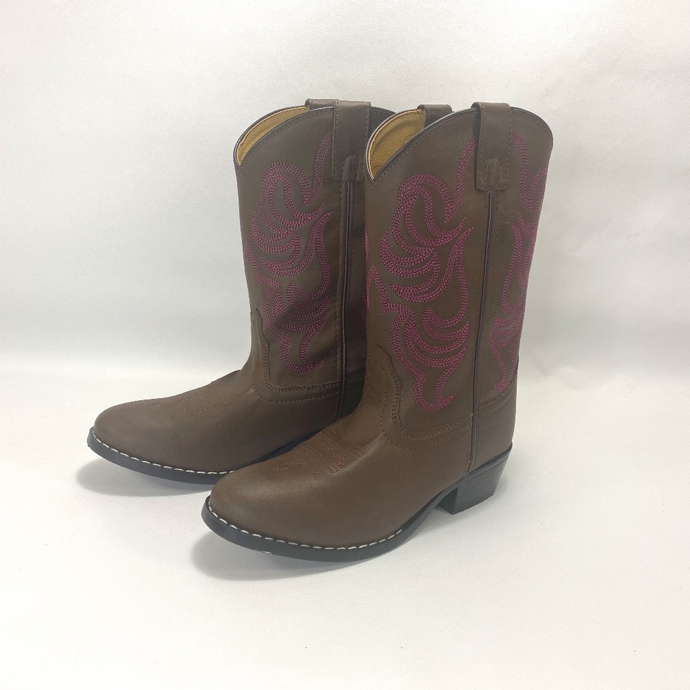 Smoky Mountain Youths 4.5 Monterey Western Cowboy Boots Faux Leather Brown/Pink